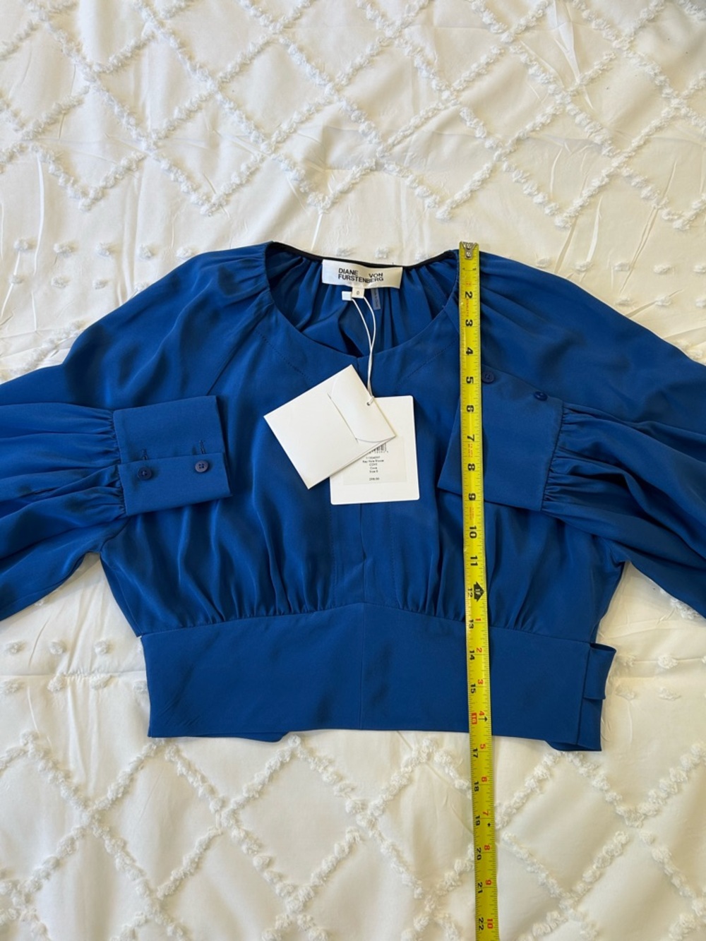 Diane von Furstenberg New with Tags 100% silk royal Blue Puff Sleeve Blouse, S